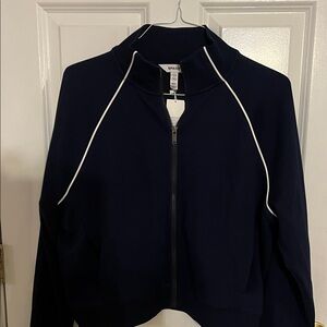 SPANX Women's navy Blue air pique track jacket